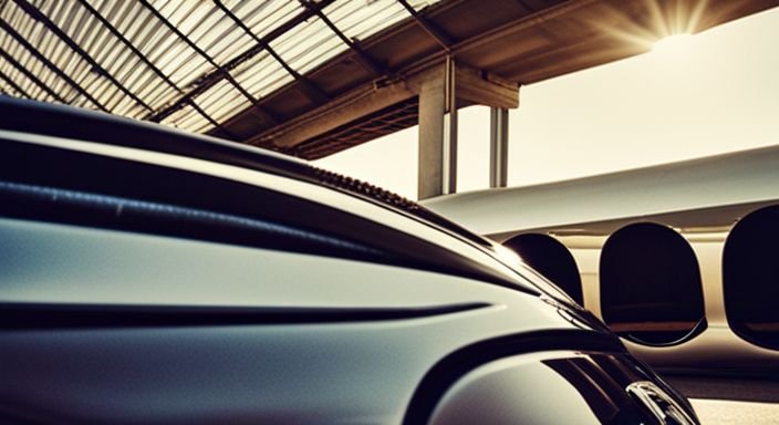 A luxury car parked in front of a private jet at the airport. A luxury car parked in front of a private jet at the airport.